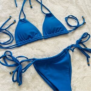 NWOT Hot Miami Style Blue String Triangle Bikini Set, Size Medium
